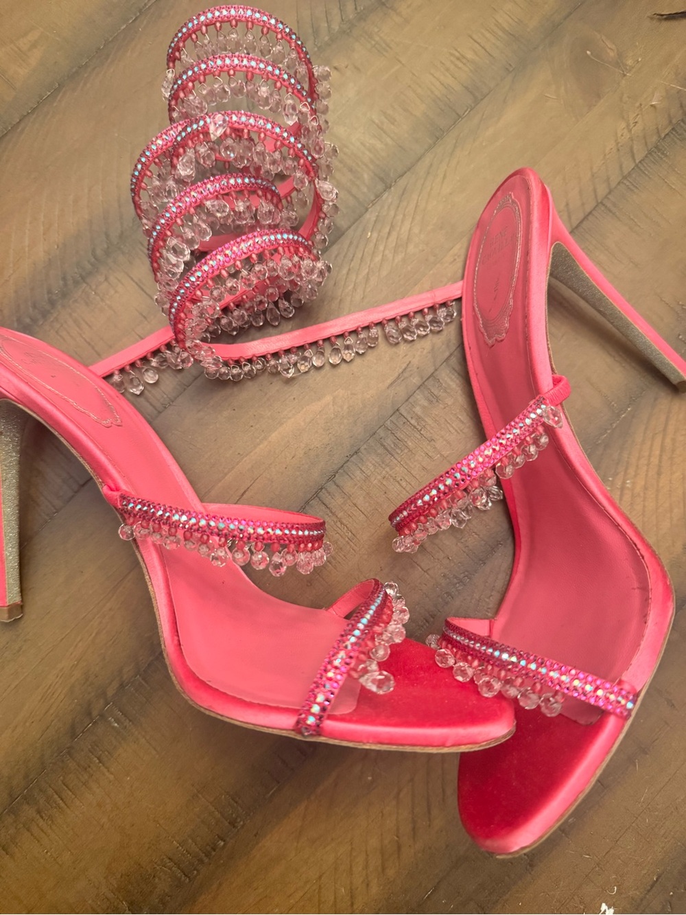 Pink Crystal-Embellished Women's High Heel Sandals